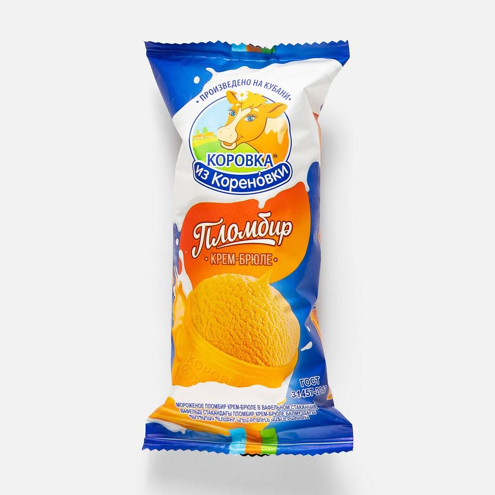 Изображение товара Пломбир Коровка из Кореновки, 15%, крем-брюле, в вафельном стаканчике, 100 г