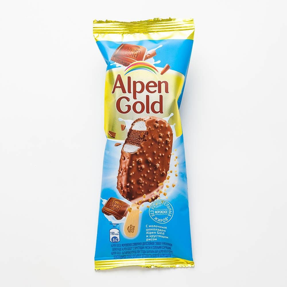 Изображение товара Мороженое Эскимо Alpen Gold с молочным шоколадом и рисом 58 г