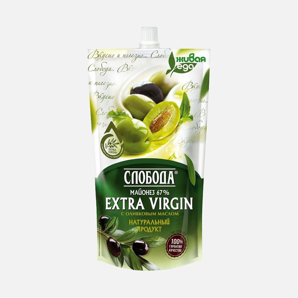 Изображение товара Майонез Слобода Extra Virgin оливковый 67% 400 мл густой вкус для салатов и блюд