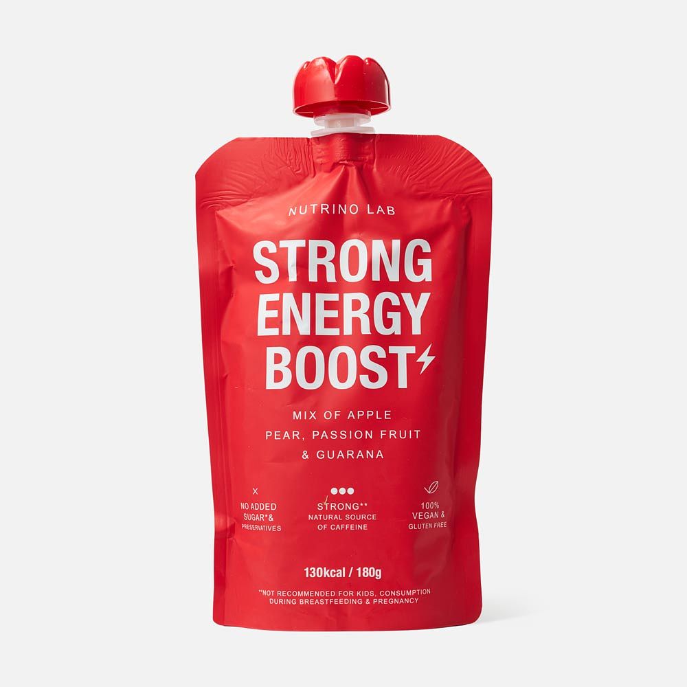 Изображение товара Фруктовое пюре Nutrino Lab Strong Energy Boost, яблоко, груша, маракуйя и гуарана, 180 г