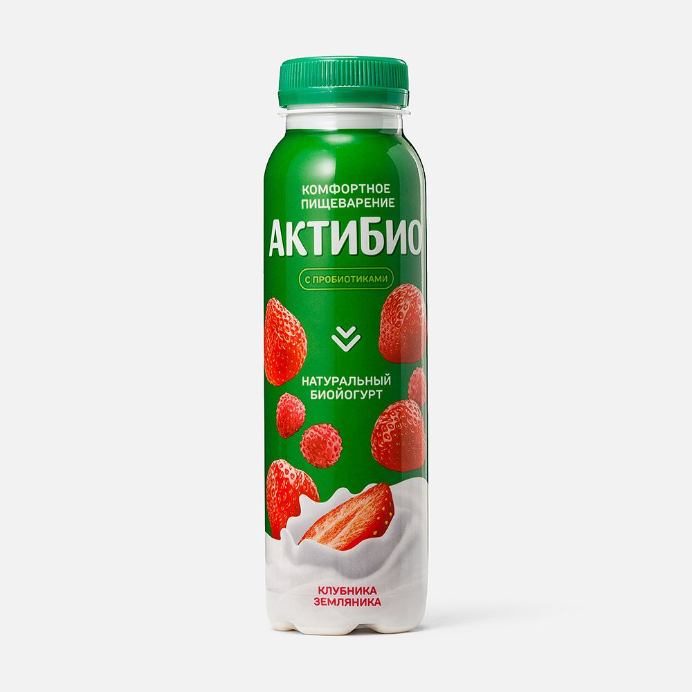 Изображение товара Йогурт питьевой АктиБио с клубникой и земляникой, 1,5%, 260 г