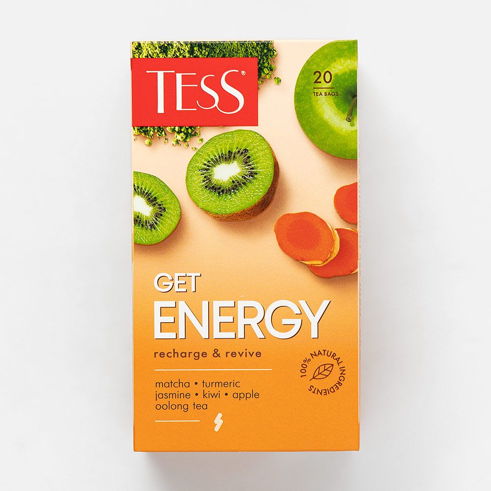 Изображение товара Зелёный чай Tess, Get Energy, с куркумой, матчей и ароматом киви и жасмина, в пакетиках, 20 шт.