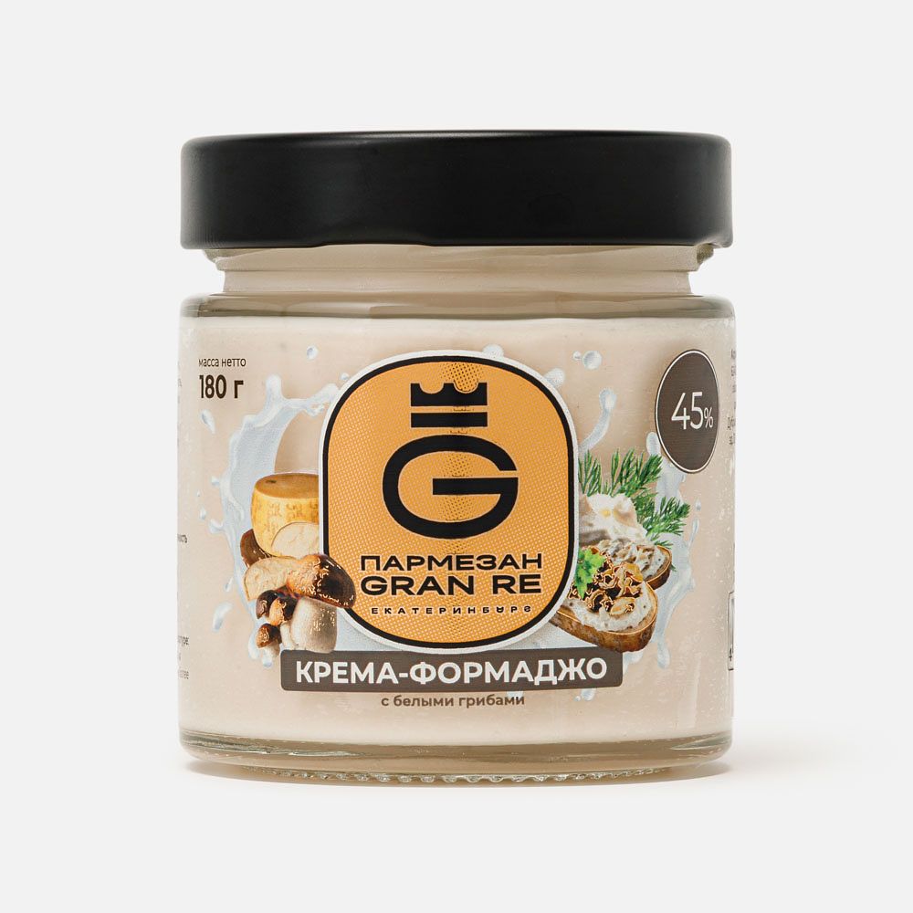 Изображение товара Плавленый сыр Gran Re, Крема-Формаджо, пармезан, с белыми грибами, 180 г