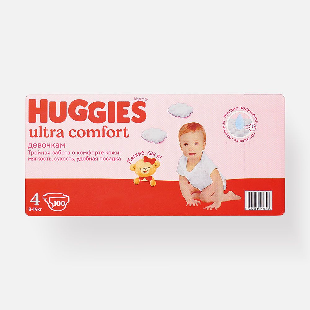 Изображение товара Подгузники Huggies Ultra Comfort 4, для девочек, 8-14 кг, 100 шт.