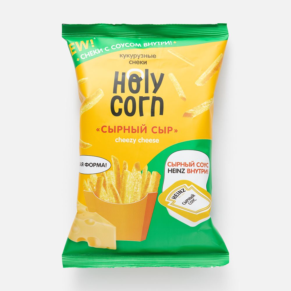 Изображение товара Кукурузные снеки Holy Corn, сырный сыр, с соусом Heinz, 30 г