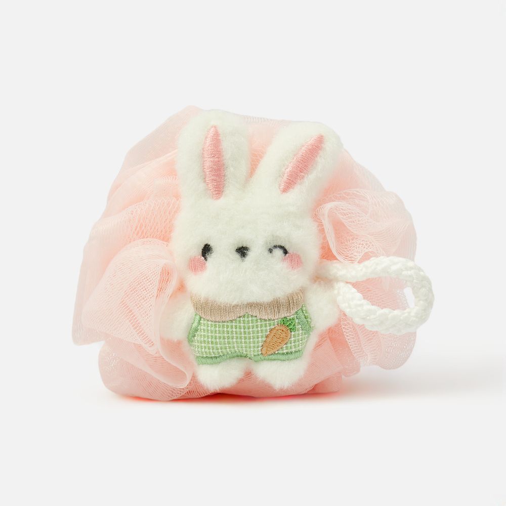 Изображение товара Мочалка Зайка розовая с плюшевой мордочкой