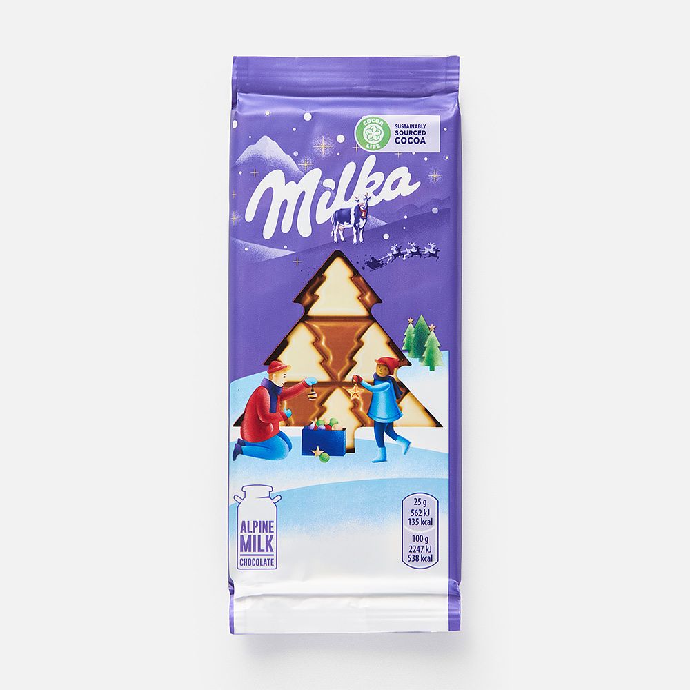 Изображение товара Молочный шоколад Milka в форме елочек с белым шоколадом 73 г