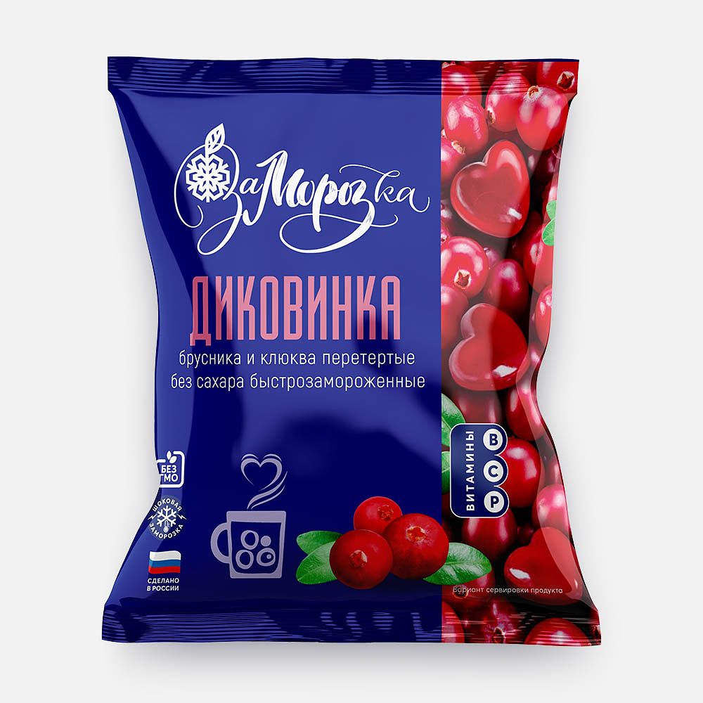 Изображение товара Ягодная смесь Заморозка, Диковинка, без сахара, перетёртая, брусника и клюква, заморозка, 300 г