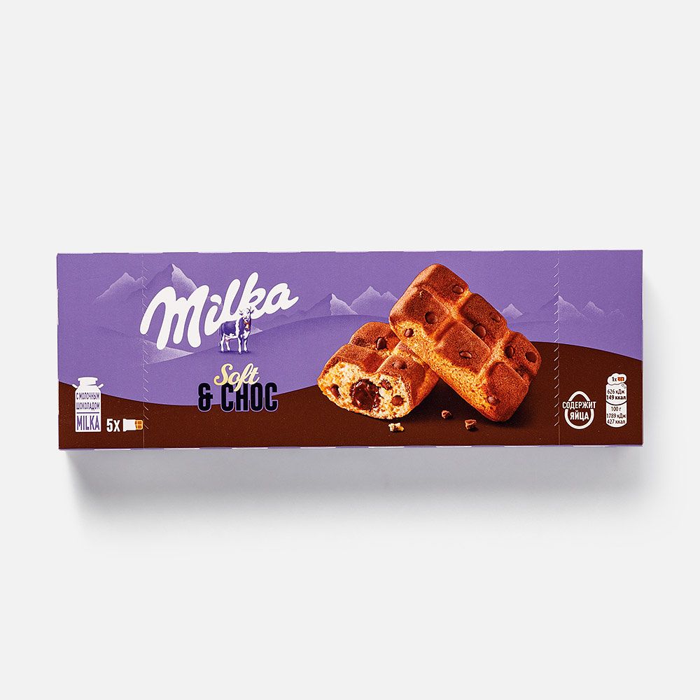 Изображение товара Бисквитное пирожное Milka, Soft & Choc, с шоколадной начинкой и кусочками шоколада, 175 г