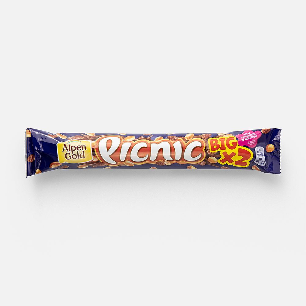 Изображение товара Шоколадный батончик Picnic Big, с арахисом и изюмом, 76 г