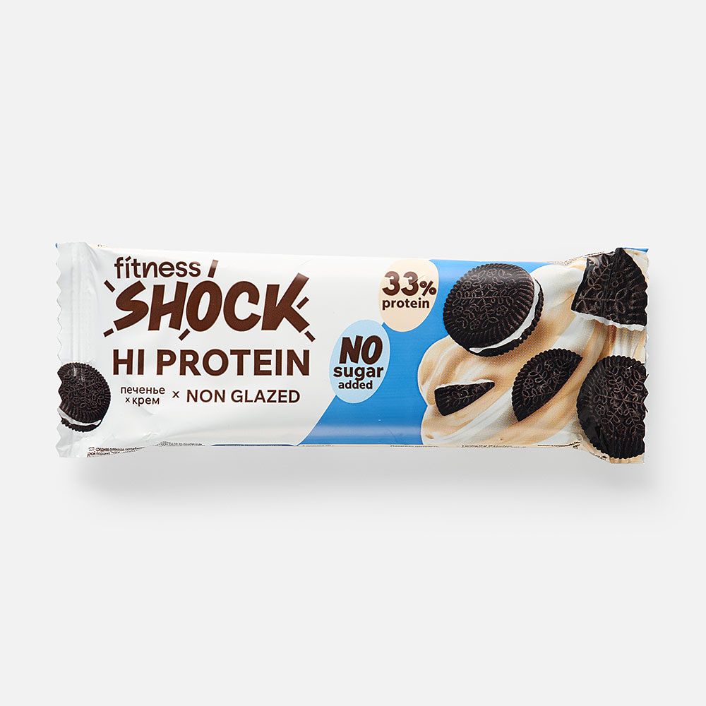 Изображение товара Батончик FitnesShock, 33% протеина, без сахара, неглазированный, шоколадное печенье, 60 г