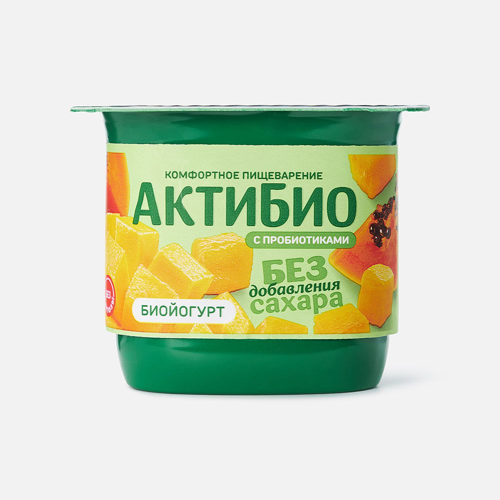 Изображение товара Йогурт АктиБио, 3%, безлактозный, без сахара, с манго и папайей, 130 г