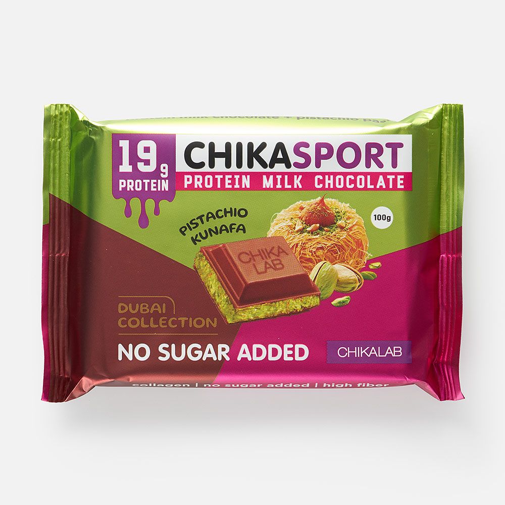 Изображение товара Протеиновый молочный шоколад Chikalab Chikasport, без сахара, с фисташковой пастой, 100 г