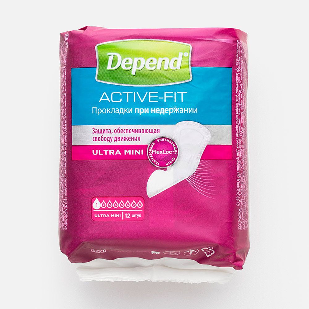 Изображение товара Прокладки Depend Active-Fit Ultra Mini, при недержании, для женщин, 12 шт.