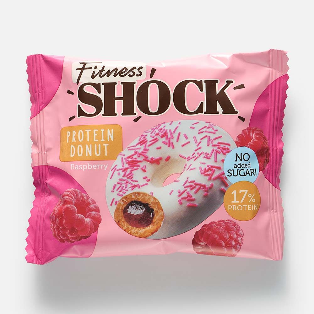 Изображение товара Донат FitnesShock, 17% протеина, без сахара, малина, в глазури, 70 г