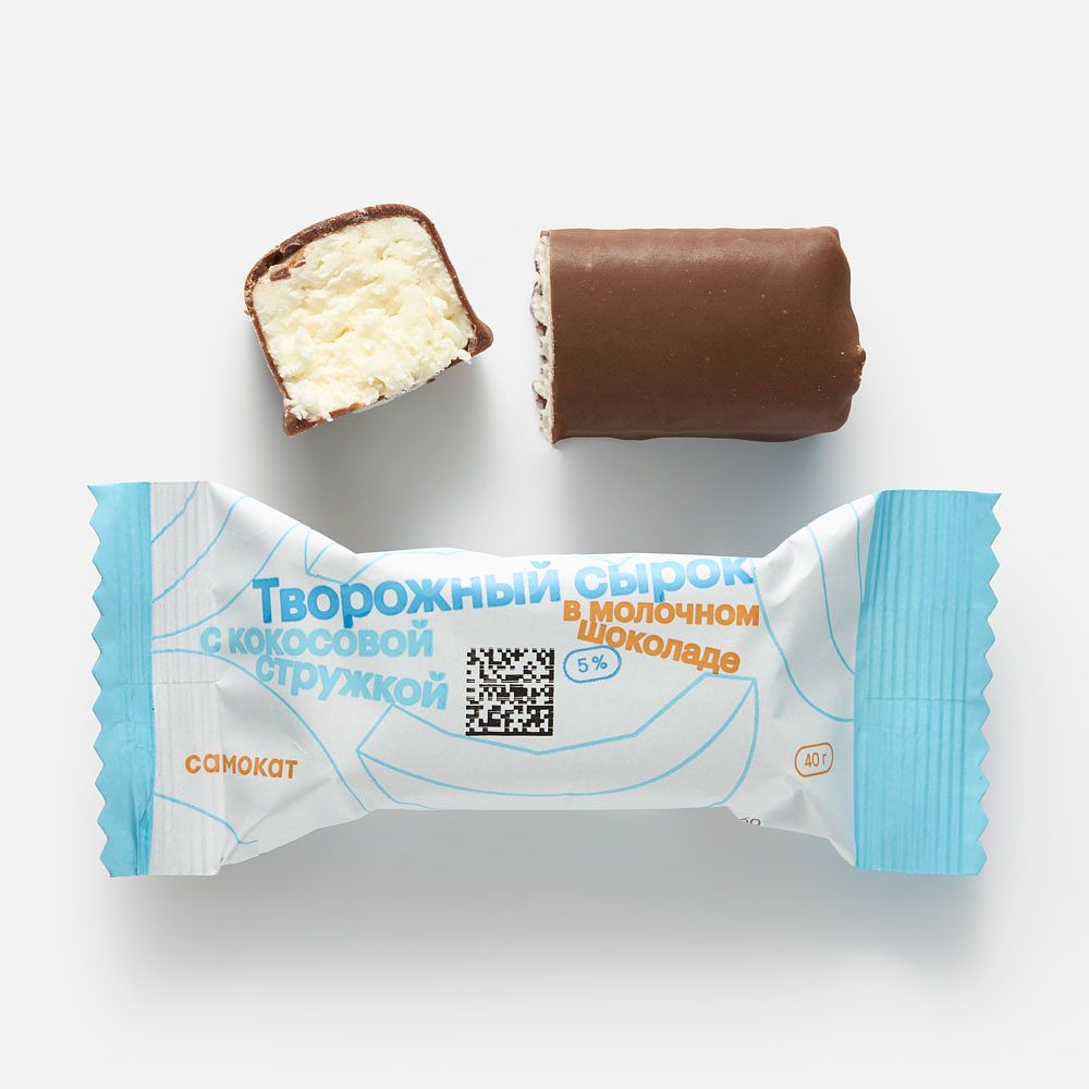 Изображение товара Творожный сырок Самокат, в молочном шоколаде, с кокосовой стружкой, 40 г