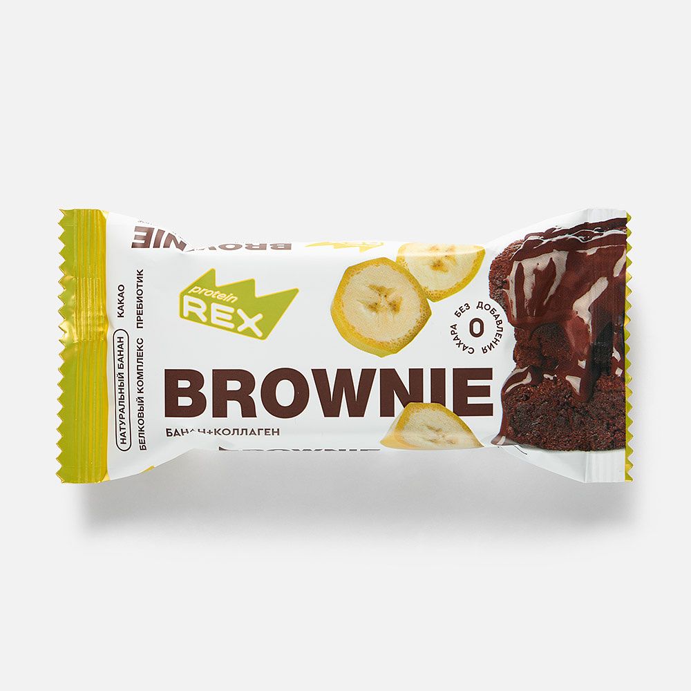 Изображение товара Протеиновое пирожное ProteinRex Brownie, без сахара, банан и коллаген, 50 г