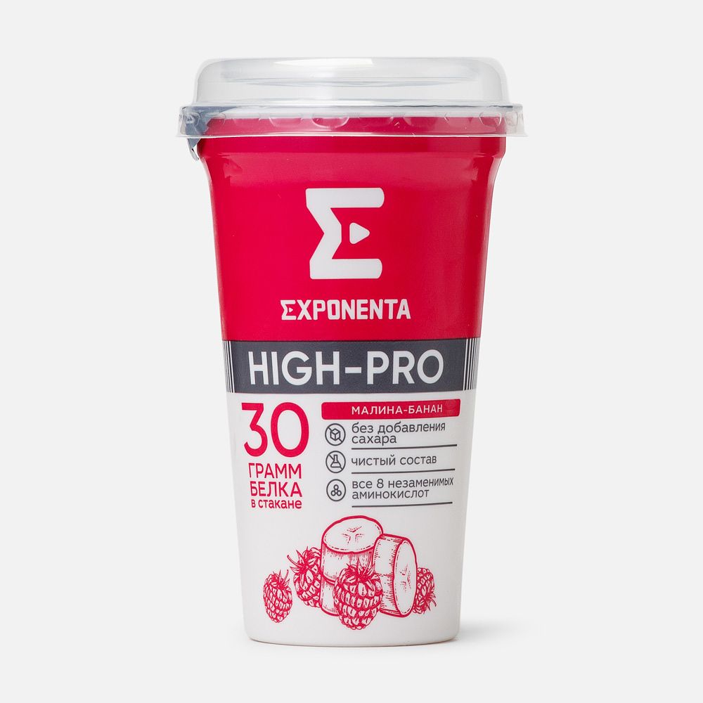 Изображение товара Кисломолочный напиток Exponenta High-Pro, обезжиренный, без сахара, малина и банан, 250 г