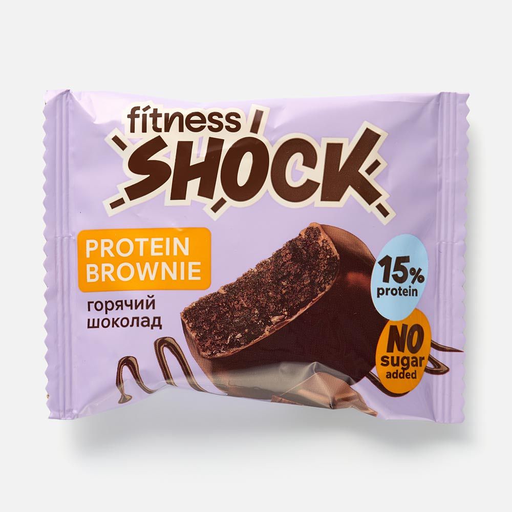 Изображение товара Брауни FitnesShock, 15% протеина, без сахара, горячий шоколад, 50 г