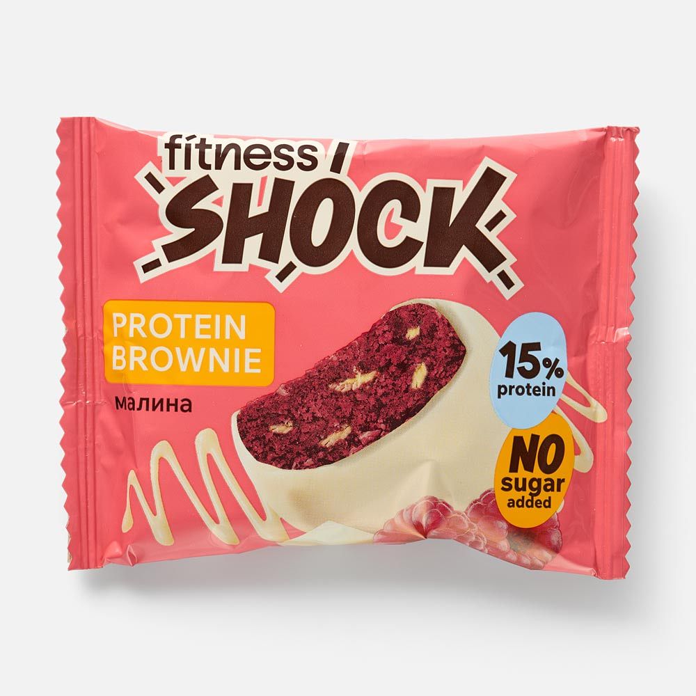 Изображение товара Брауни FitnesShock, 15% протеина, без сахара, малина, 50 г