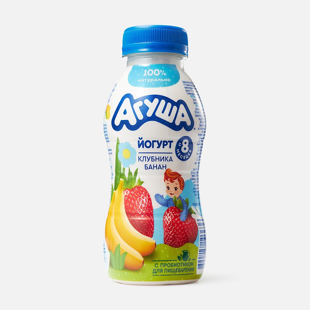 Изображение товара Питьевой йогурт Агуша, 2,7%, клубника и банан, с 8 месяцев, 180 г