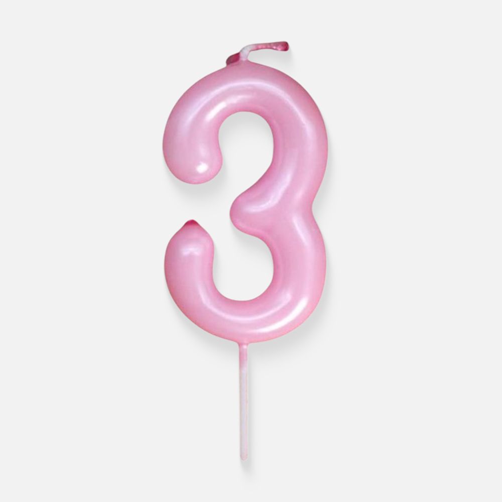 Изображение товара Свеча для торта Pink Glow, цифра 3, 6 см