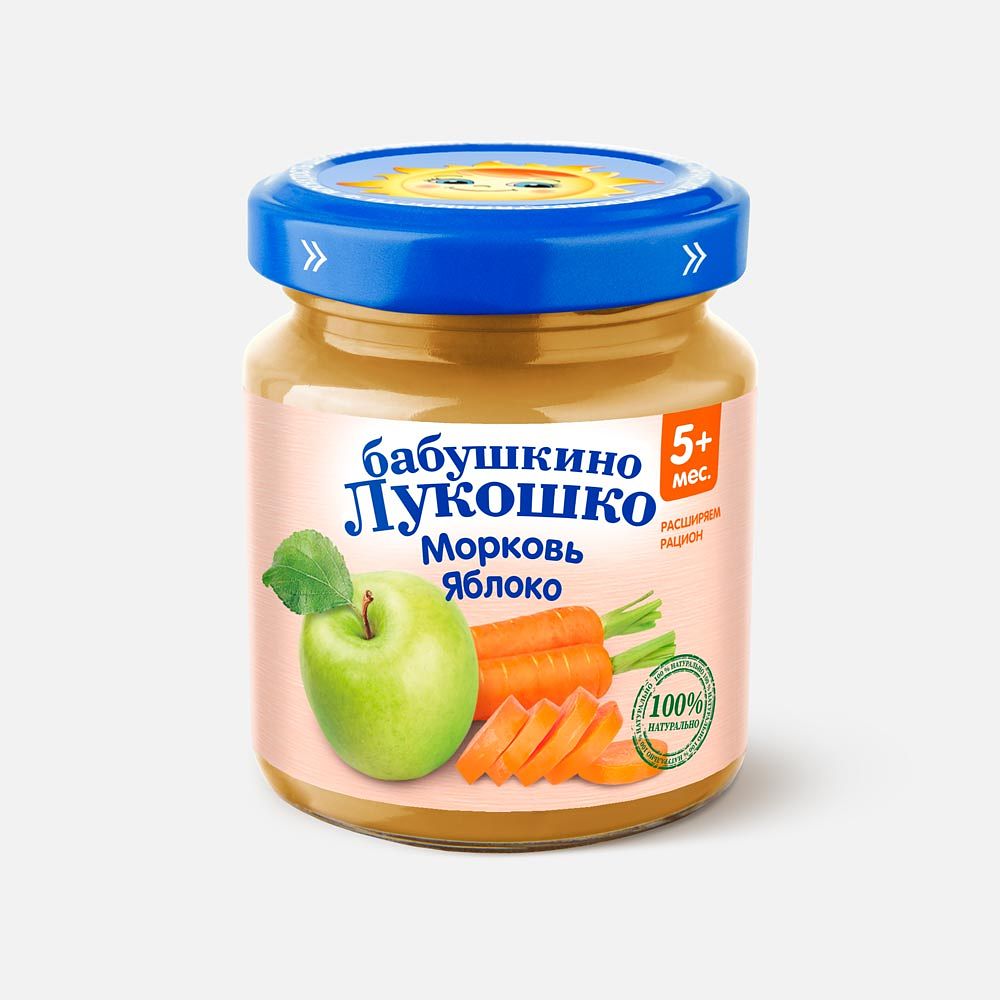 Изображение товара Пюре Бабушкино Лукошко, из моркови и яблок, с 5 месяцев, 100 г
