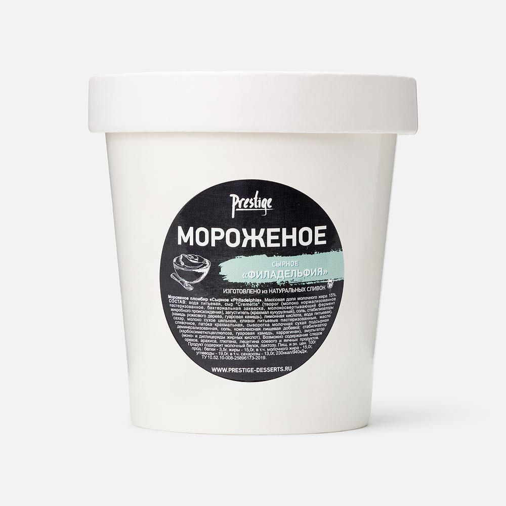 Изображение товара Сырный пломбир Prestige, 15%, филадельфия, в ведёрке, 240 г