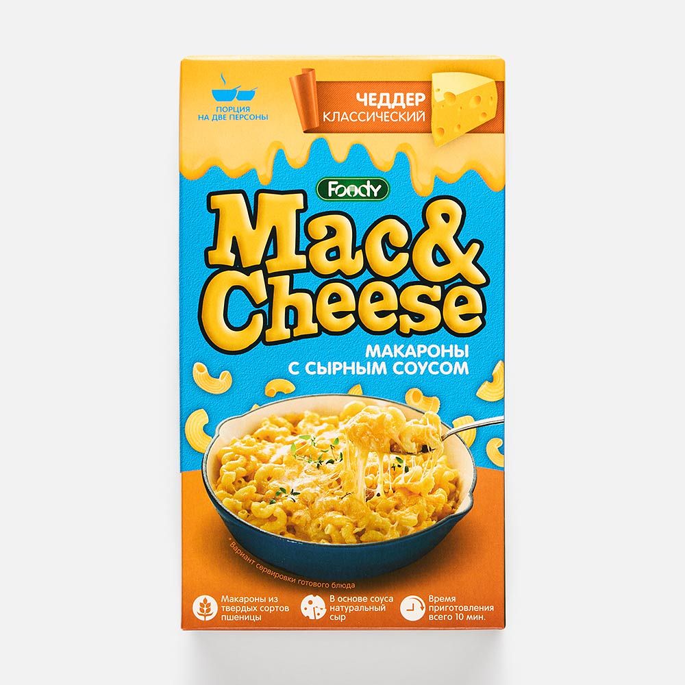 Изображение товара Макароны Foody Mac & Cheese, чеддер, с сырным соусом, 143 г