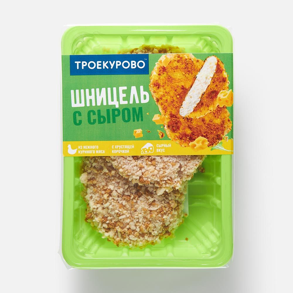 Изображение товара Куриный шницель Троекурово, рубленный, с сыром, охлаждённый, 350 г
