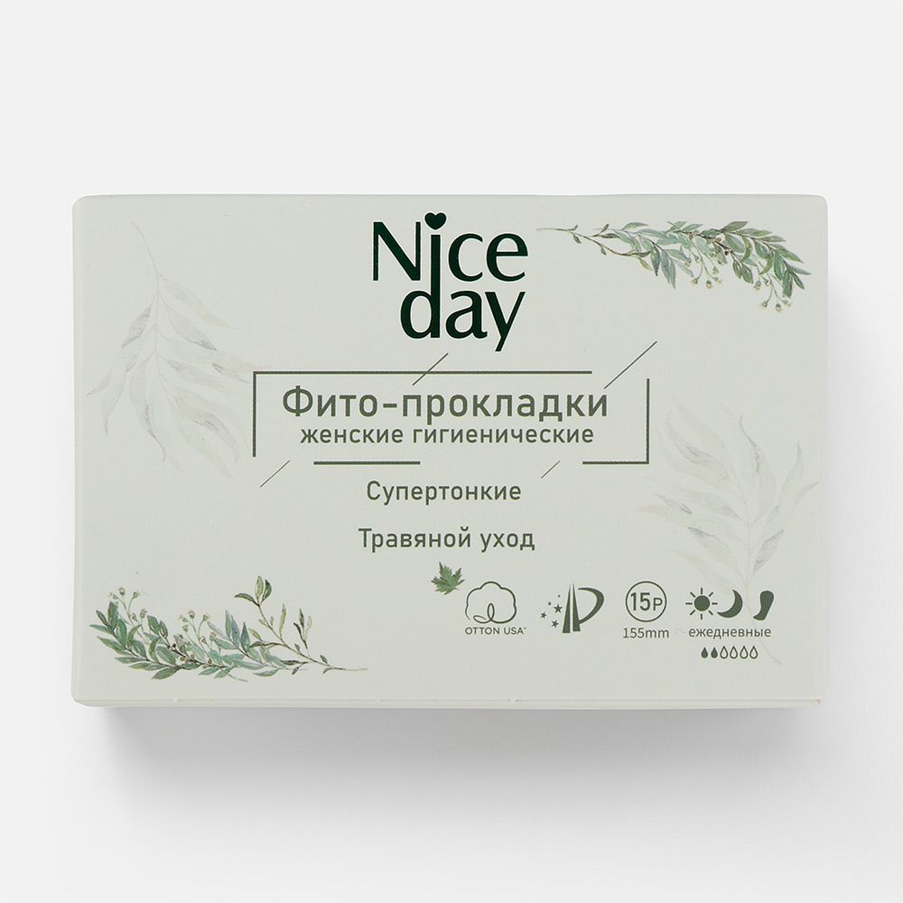 Изображение товара Ежедневные прокладки Niceday Травяной уход, супертонкие, 2 капли, 15 шт.