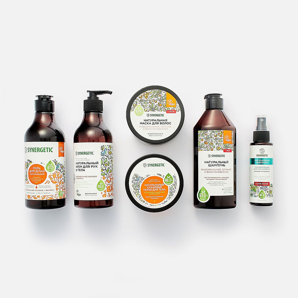 Изображение товара Подарочный набор для ухода за телом и волосами Synergetic, 6 предметов