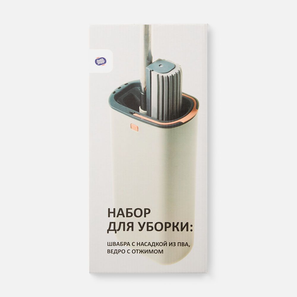 Изображение товара Швабра Dobb&Mopp с отжимом ведром и насадкой из ПВА для влажной уборки