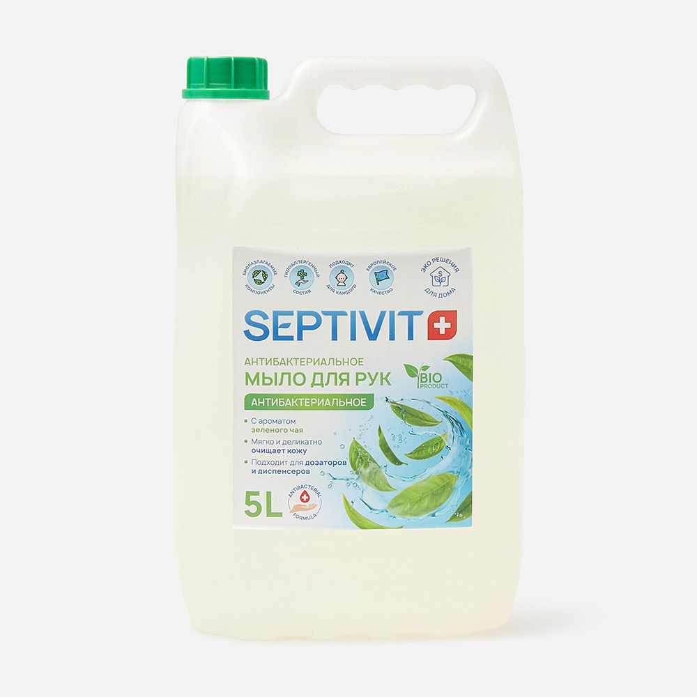 Изображение товара Жидкое мыло для рук Septivit Зелёный чай, антибактериальное, 5 л
