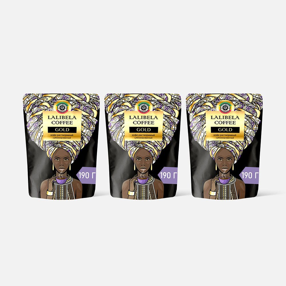 Изображение товара Подарочный набор кофе Lalibela Coffee Gold, растворимый, 3x190 г