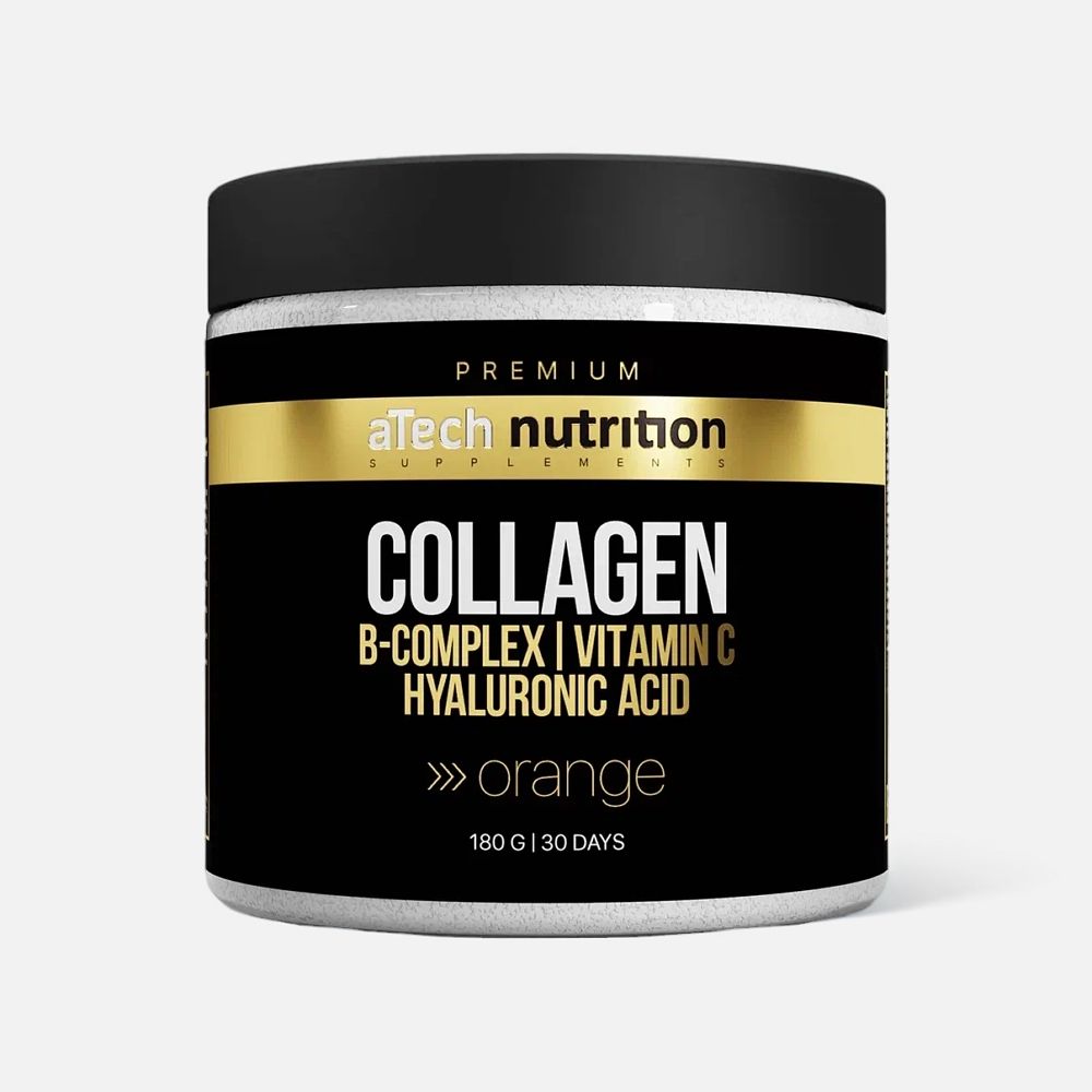 Изображение товара Atech Collagen + C + HA Premium порошок с апельсиновым вкусом 180 г для красоты и здоровья