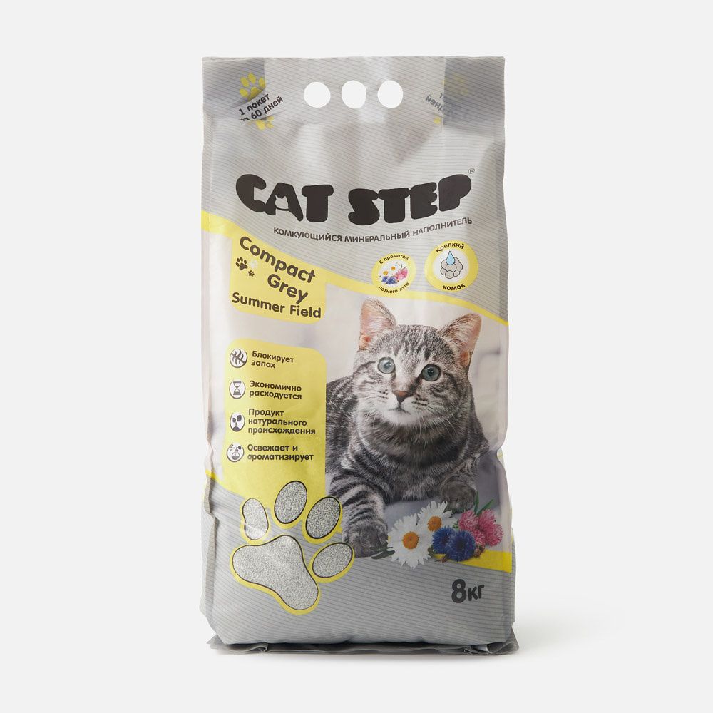 Изображение товара Наполнитель Cat Step Compact Grey Summer Field, бентонитовый, 8 кг