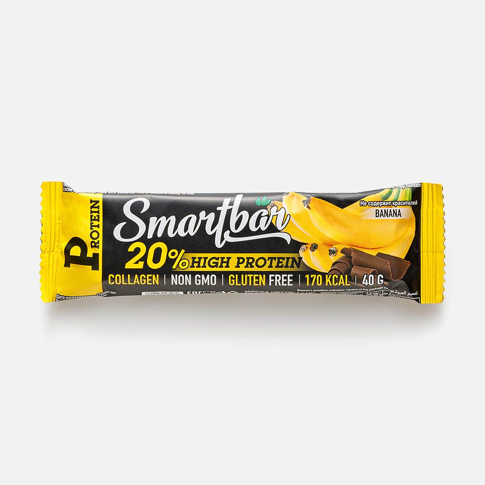 Изображение товара Батончик Smartbar, 20% протеина, банан, в тёмной глазури, 40 г