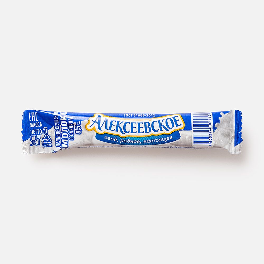 Изображение товара Сгущённое молоко Алексеевское, 8,5%, с сахаром, цельное, 7 г