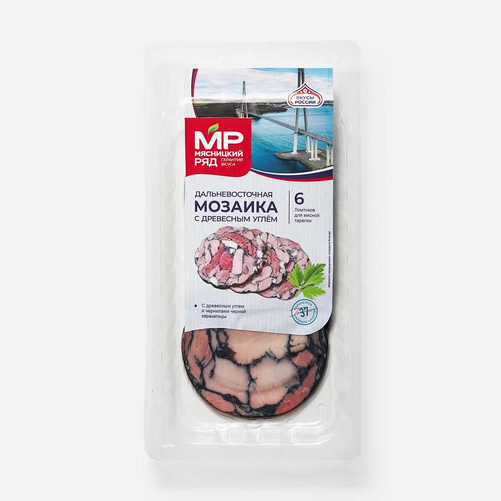 Изображение товара Варёно-копчёная колбаса Мясницкий ряд, Дальневосточная мозаика, нарезка, 90 г
