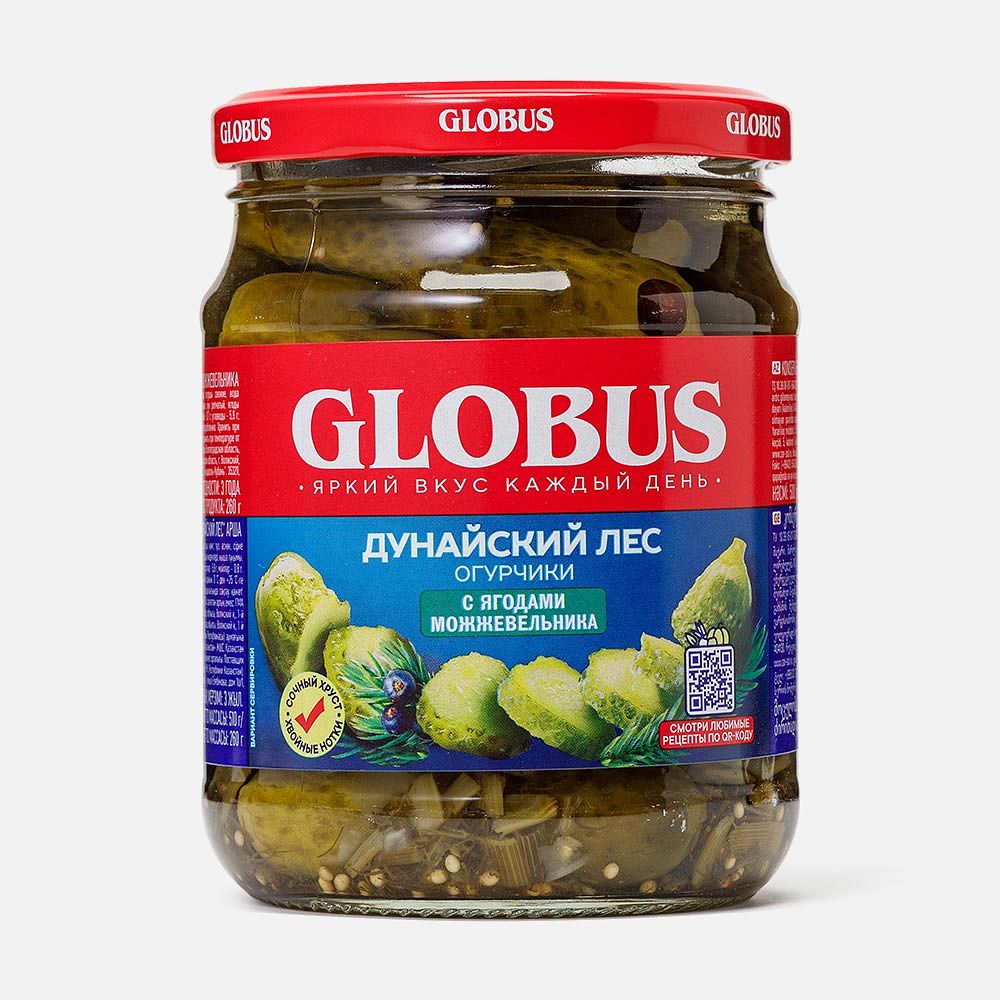 Изображение товара Маринованные огурчики Globus, Дунайский лес, с ягодами можжевельника, 500 мл