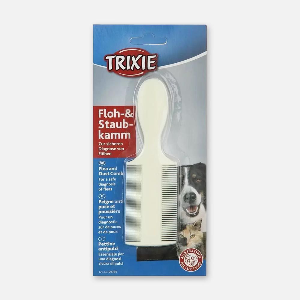 Изображение товара Расчёска для кошек и собак Trixie, двусторонняя, для короткой шерсти, 14,5 см, белая