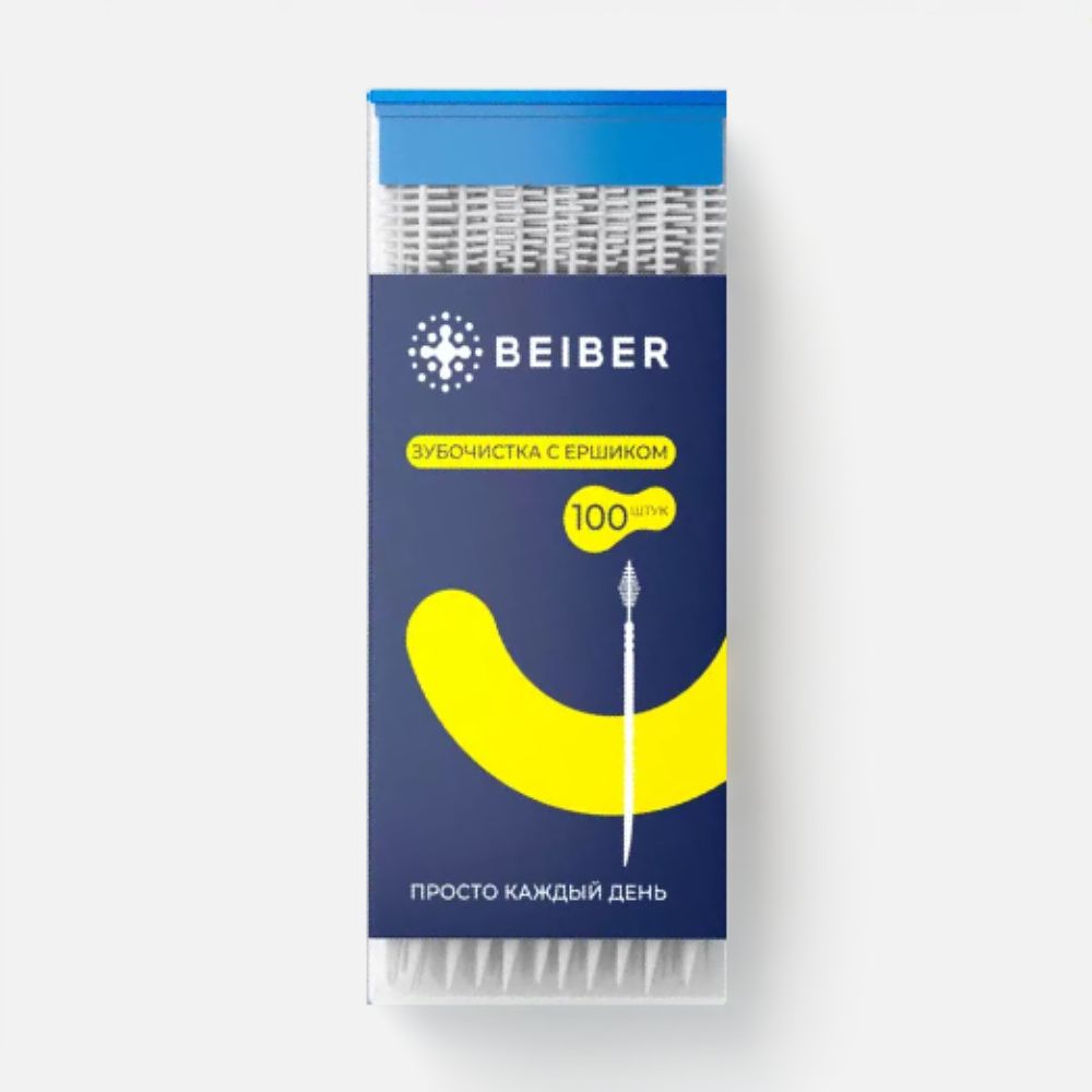 Изображение товара Зубочистки Beiber, с ёршиком, пластик, 100 шт.