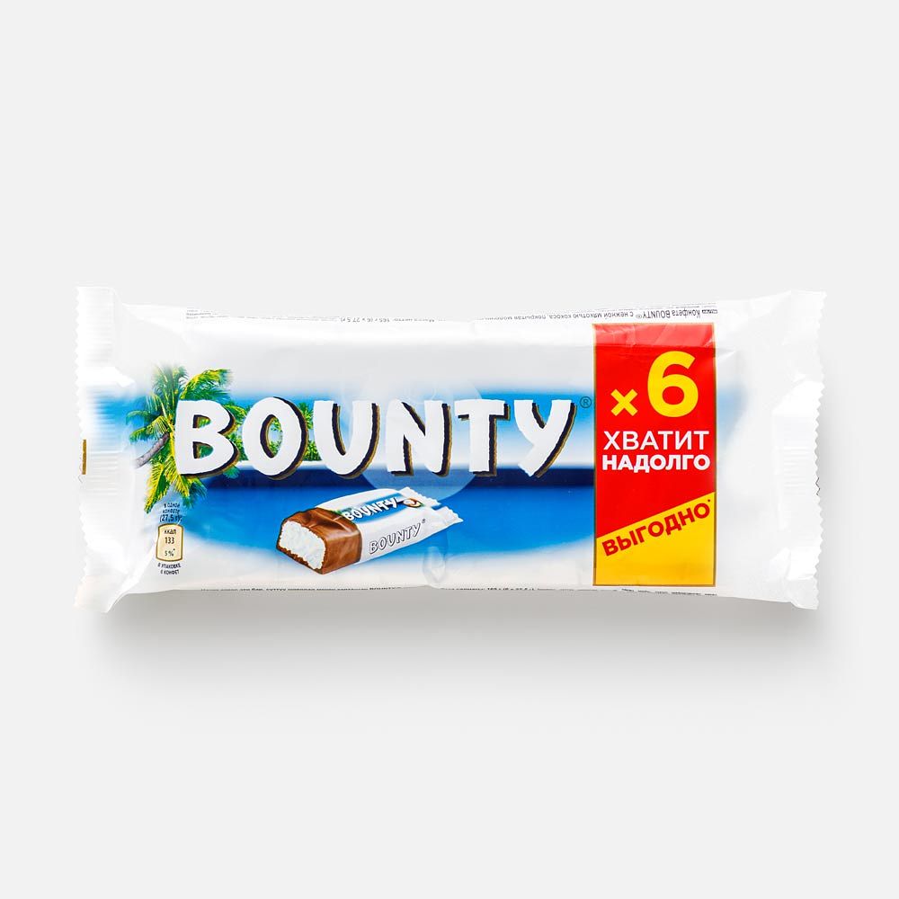 Изображение товара Шоколадные батончики Bounty, 6 шт., 165 г
