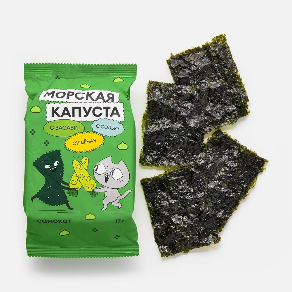 Изображение товара Из Кореи: Морская капуста Самокат, сушёная, с васаби, 17 г