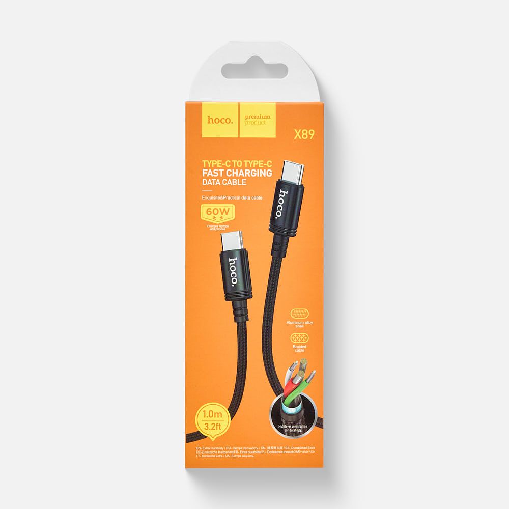 Изображение товара Кабель Hoco X89 Wind Type-C - Type-C, 3 А, 1 м, черный, 1 шт.