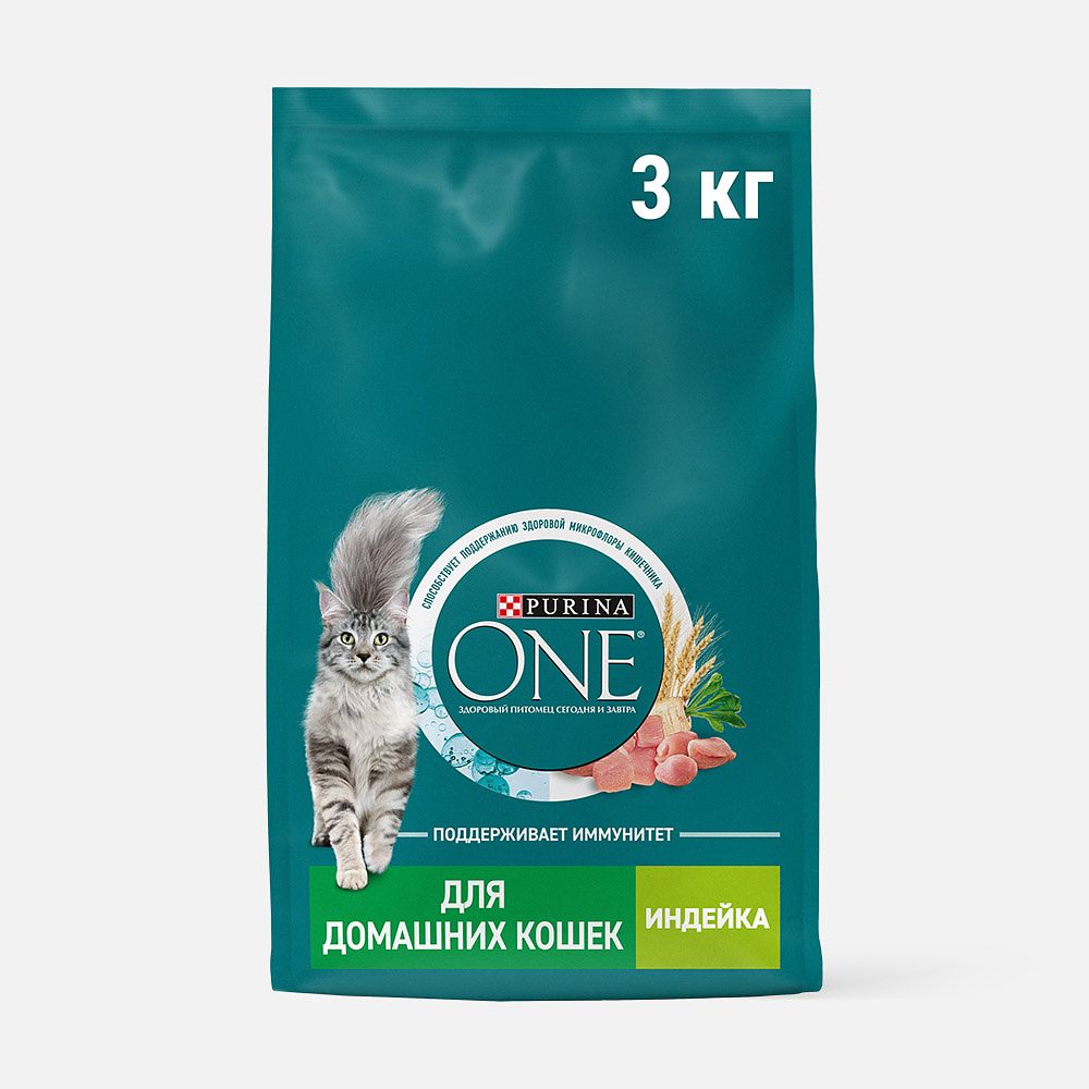 Изображение товара Сухой корм Purina One, для домашних кошек, с индейкой и цельными злаками, 3 кг
