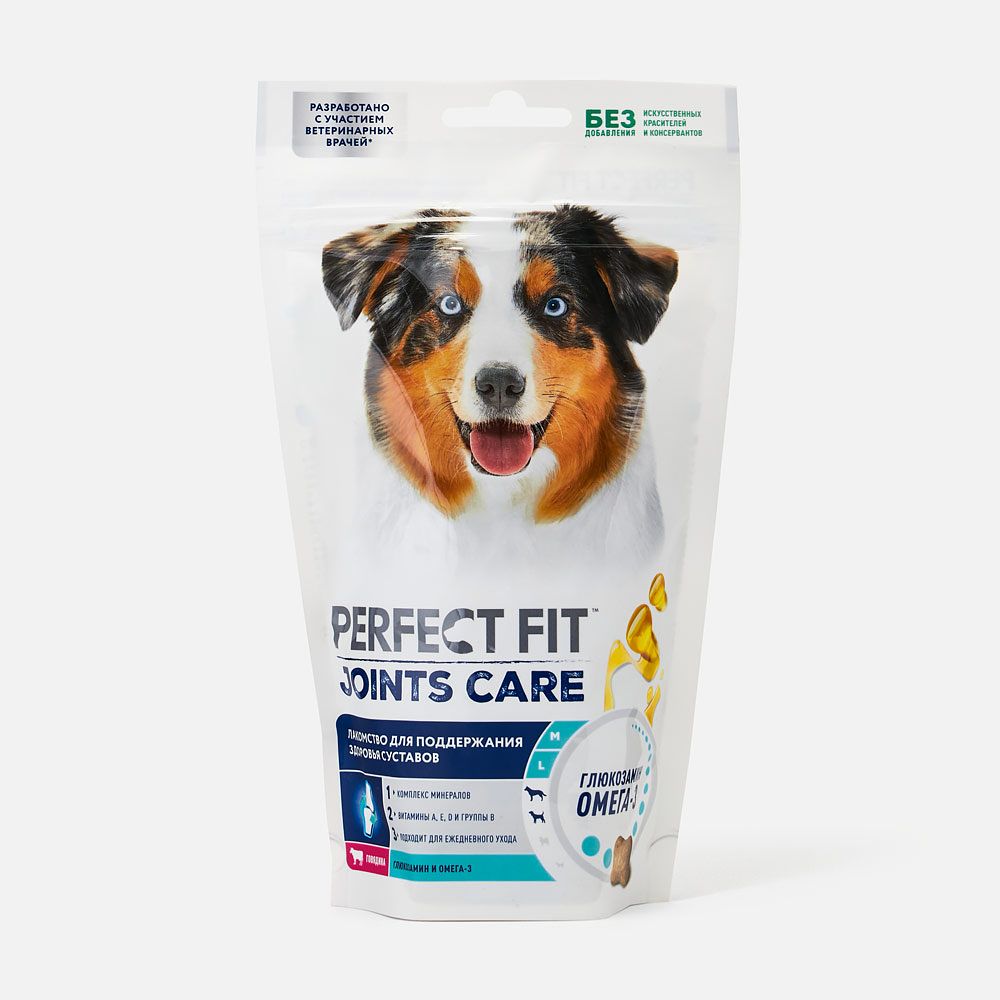 Изображение товара Лакомство Perfect Fit, Joints Care, для собак, с говядиной и рыбьим жиром, 130 г