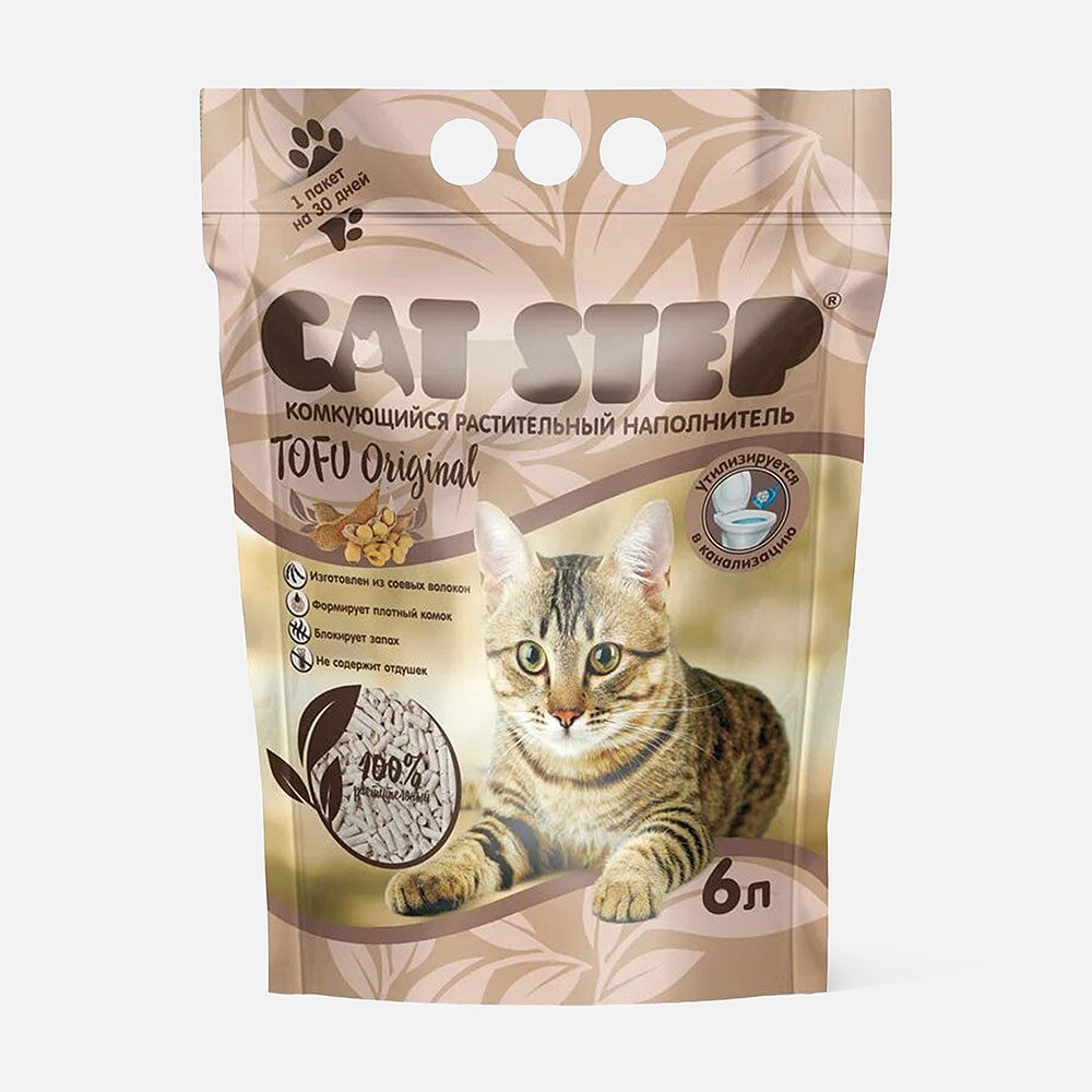 Изображение товара Наполнитель комкующийся Cat Step Tofu Original растительный, 6 л, 2.7 кг