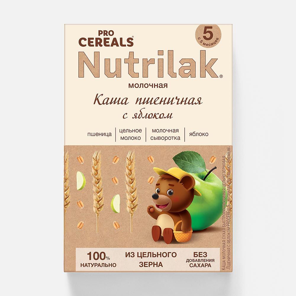 Изображение товара Пшеничная каша Nutrilak Pro Cereals, молочная, без сахара, с яблоком, с 5 месяцев, 200 г